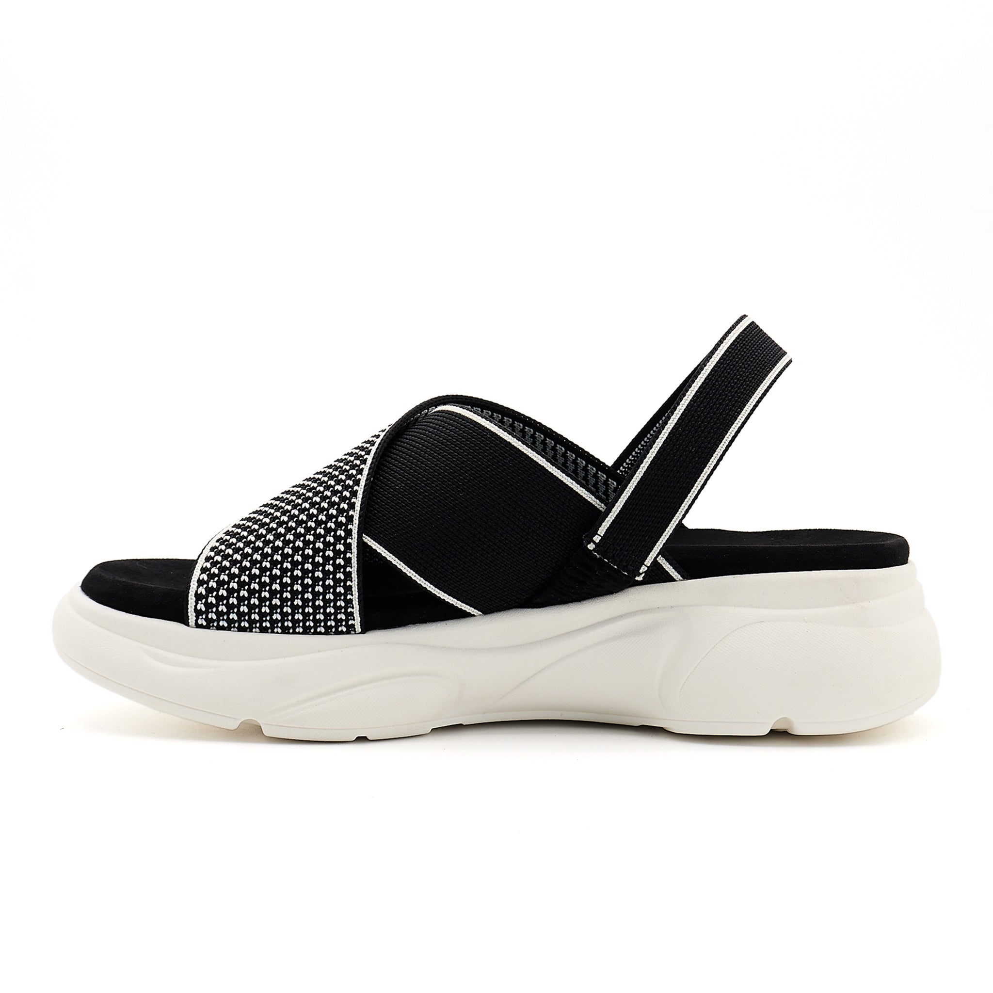 COCO MELA Black and White Knit Slingback Sandals - Criss-Cross Chunky Platform Slides for Women