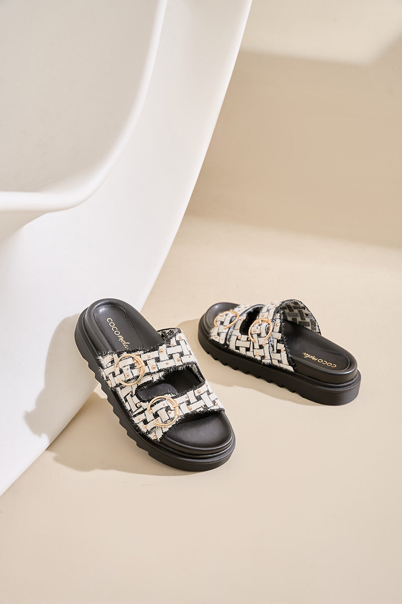 Flat Sandals White with Black