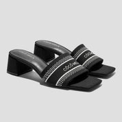 COCO MELA The Modern Knitted Block Heel Slide | Chic Square Toe Mid-Heel Mule