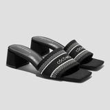 COCO MELA The Modern Knitted Block Heel Slide | Chic Square Toe Mid-Heel Mule