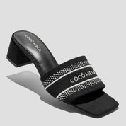 COCO MELA The Modern Knitted Block Heel Slide | Chic Square Toe Mid-Heel Mule