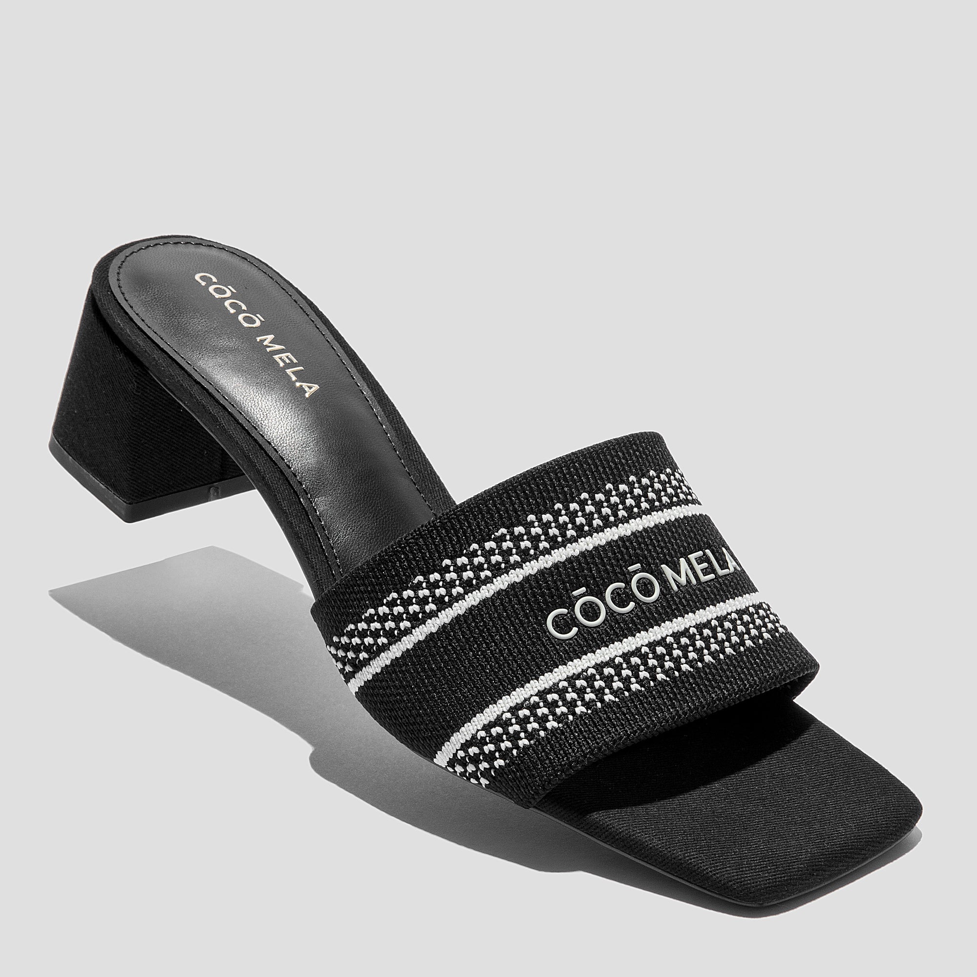 COCO MELA The Modern Knitted Block Heel Slide | Chic Square Toe Mid-Heel Mule