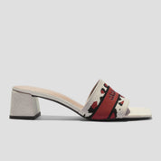 COCO MELA Women's Geometric Knit Square Toe Block Heel Mules - Retro Mid-Heel Slip-on Slide Sandals