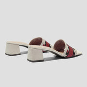 COCO MELA Women's Geometric Knit Square Toe Block Heel Mules - Retro Mid-Heel Slip-on Slide Sandals