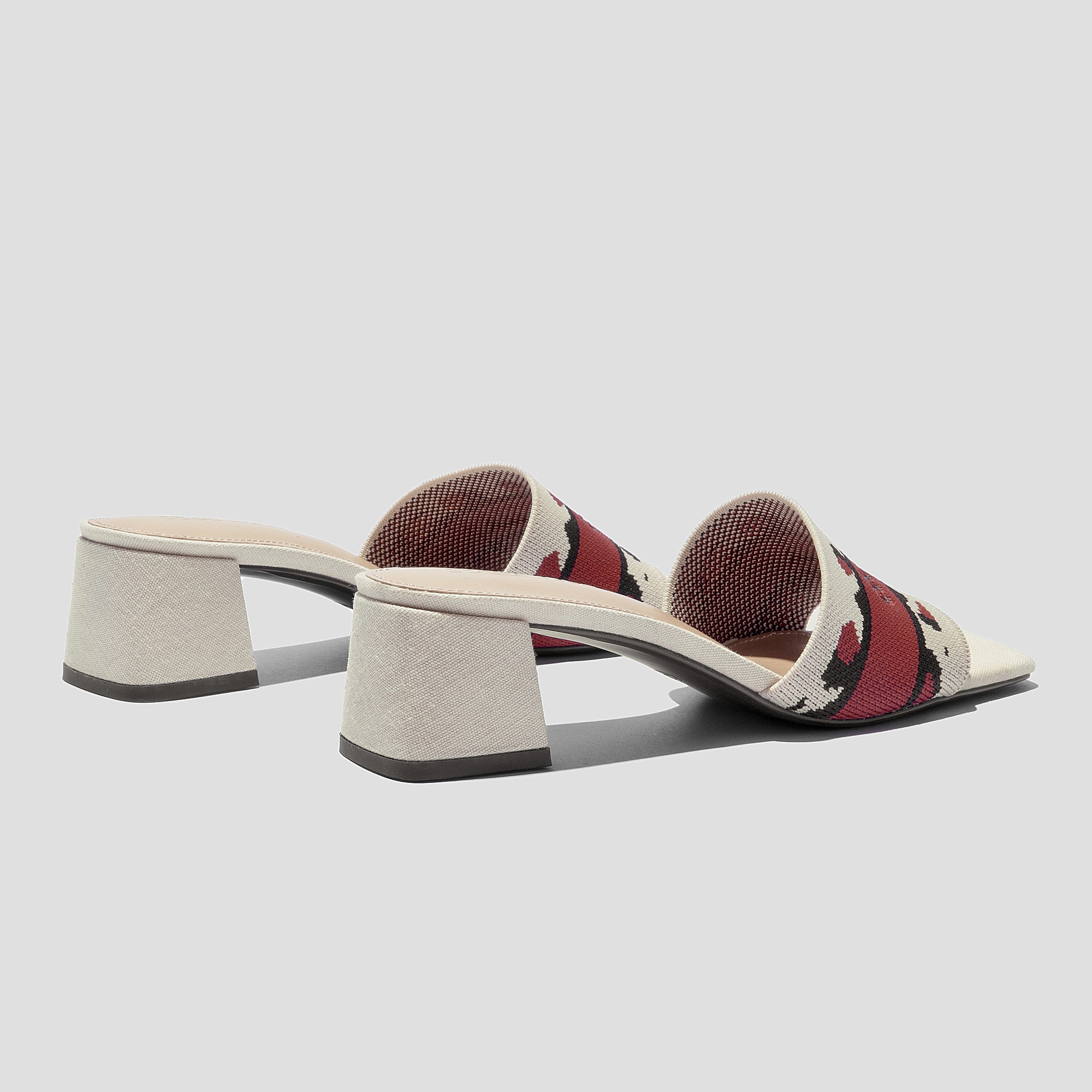 COCO MELA Women's Geometric Knit Square Toe Block Heel Mules - Retro Mid-Heel Slip-on Slide Sandals