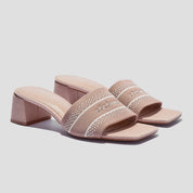 COCO MELA The Modern Knitted Mid-Heel Mule | Elegant Nude Square Toe Slides