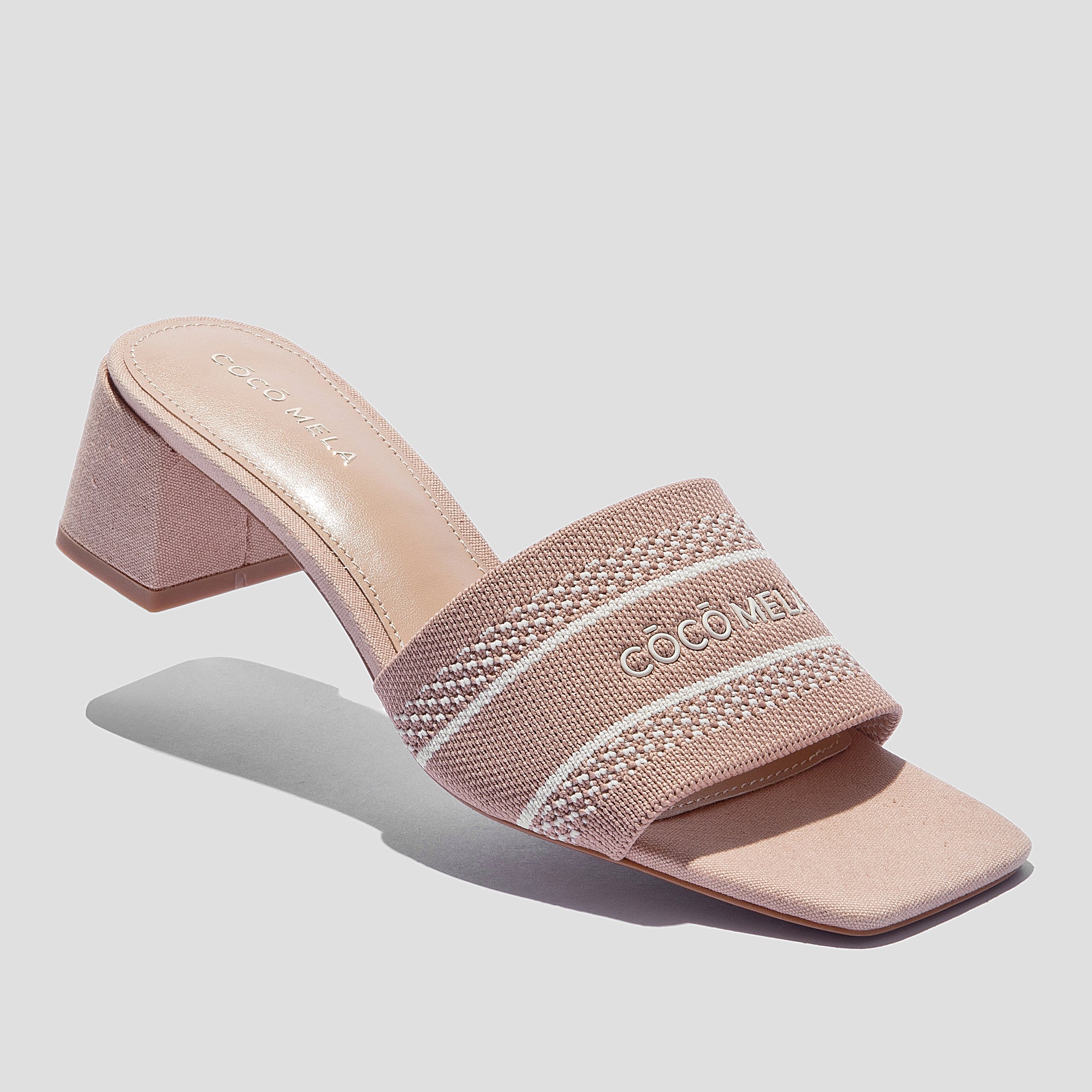 COCO MELA The Modern Knitted Mid-Heel Mule | Elegant Nude Square Toe Slides