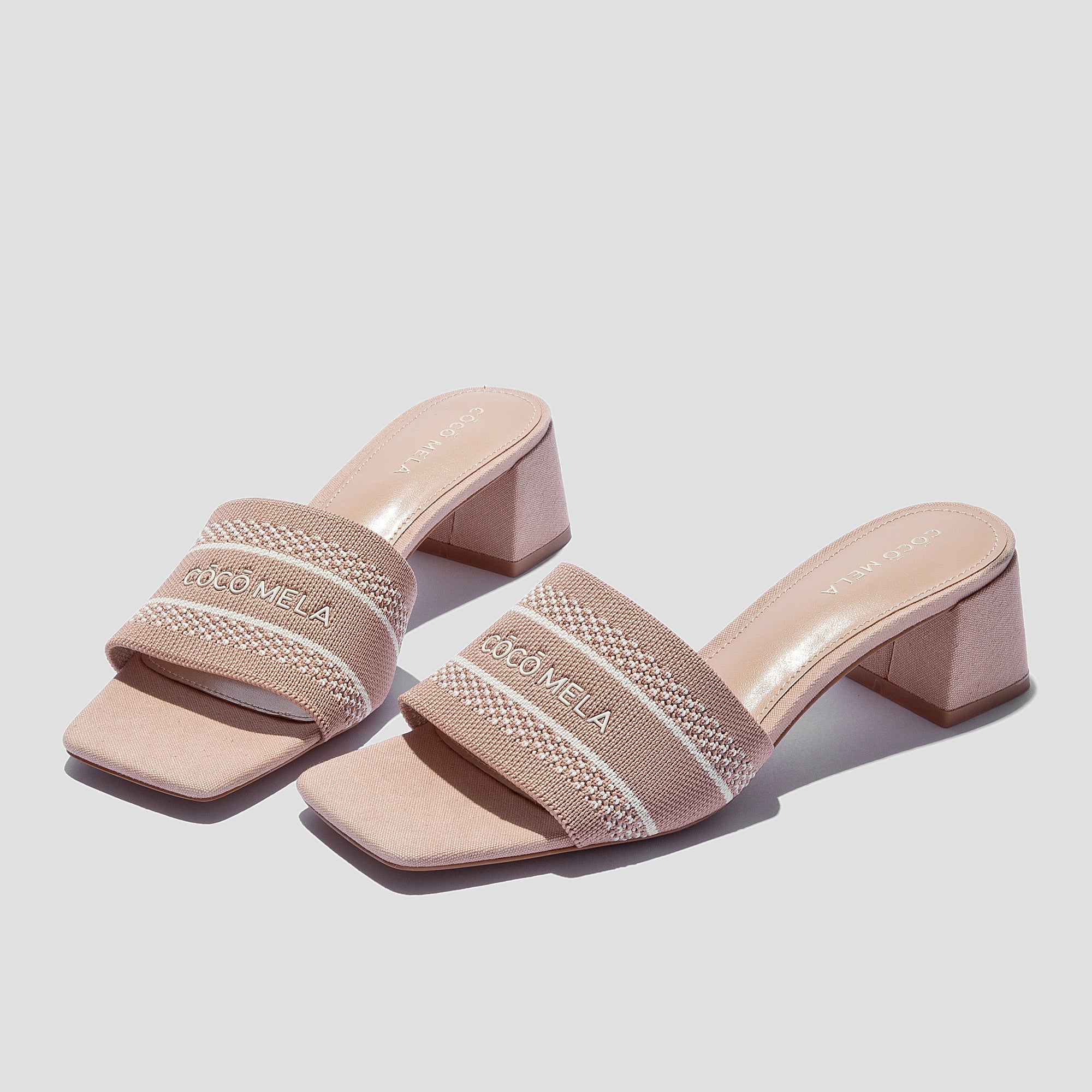 COCO MELA The Modern Knitted Mid-Heel Mule | Elegant Nude Square Toe Slides