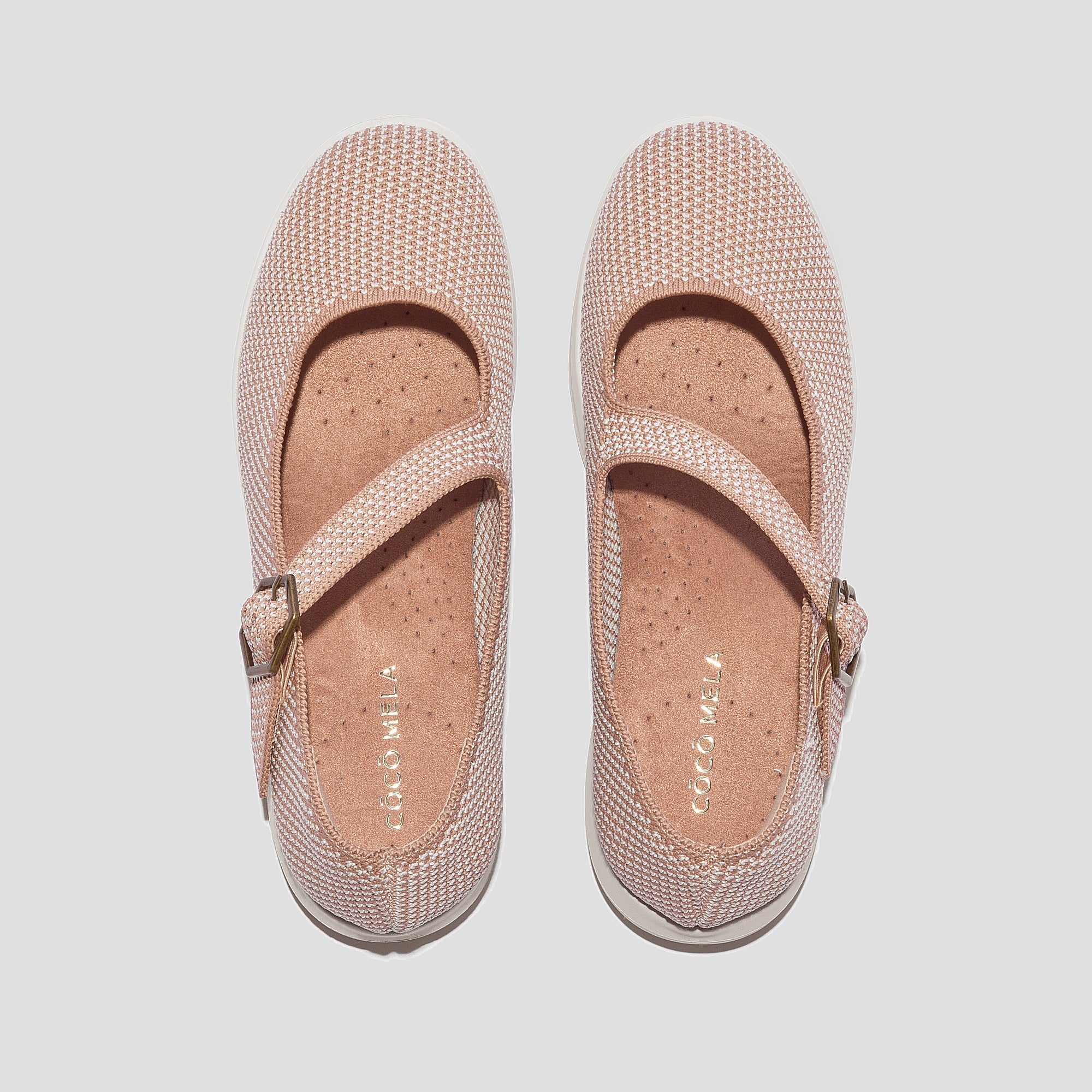 COCO MELA Blush Pink Woven Flat Shoes - Comfortable Lightweight Slip-On Sneakers with Buckle