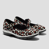 COCO MELA Leopard Print Knit Mary Janes - Comfortable Black & Beige Walking Sneakers for Women