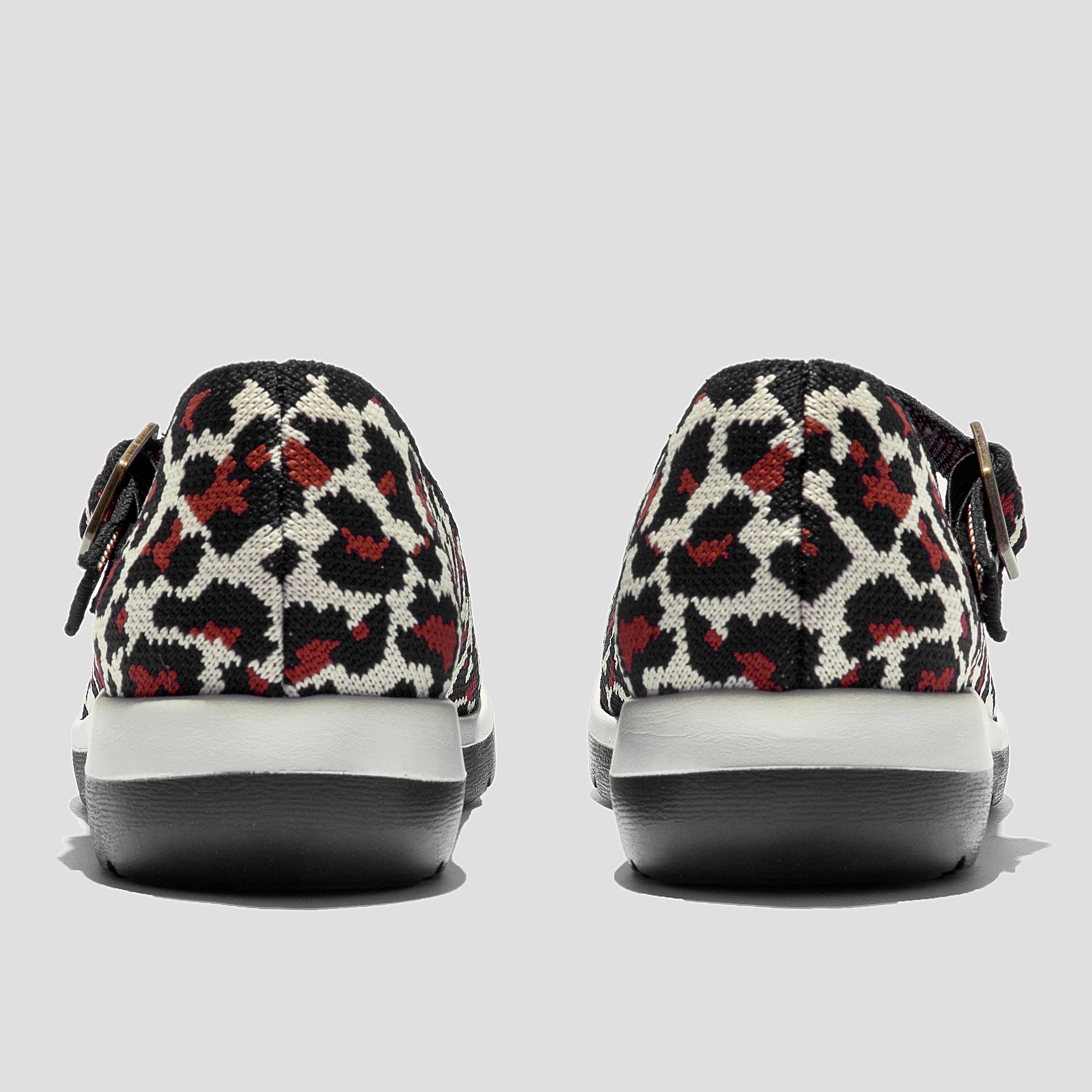 COCO MELA Leopard Print Knit Mary Janes - Comfortable Black & Beige Walking Sneakers for Women