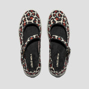 COCO MELA Leopard Print Knit Mary Janes - Comfortable Black & Beige Walking Sneakers for Women