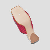 COCO MELA Dark Red Woven Mules - Elegant Gold Chunky High Heel Shoes