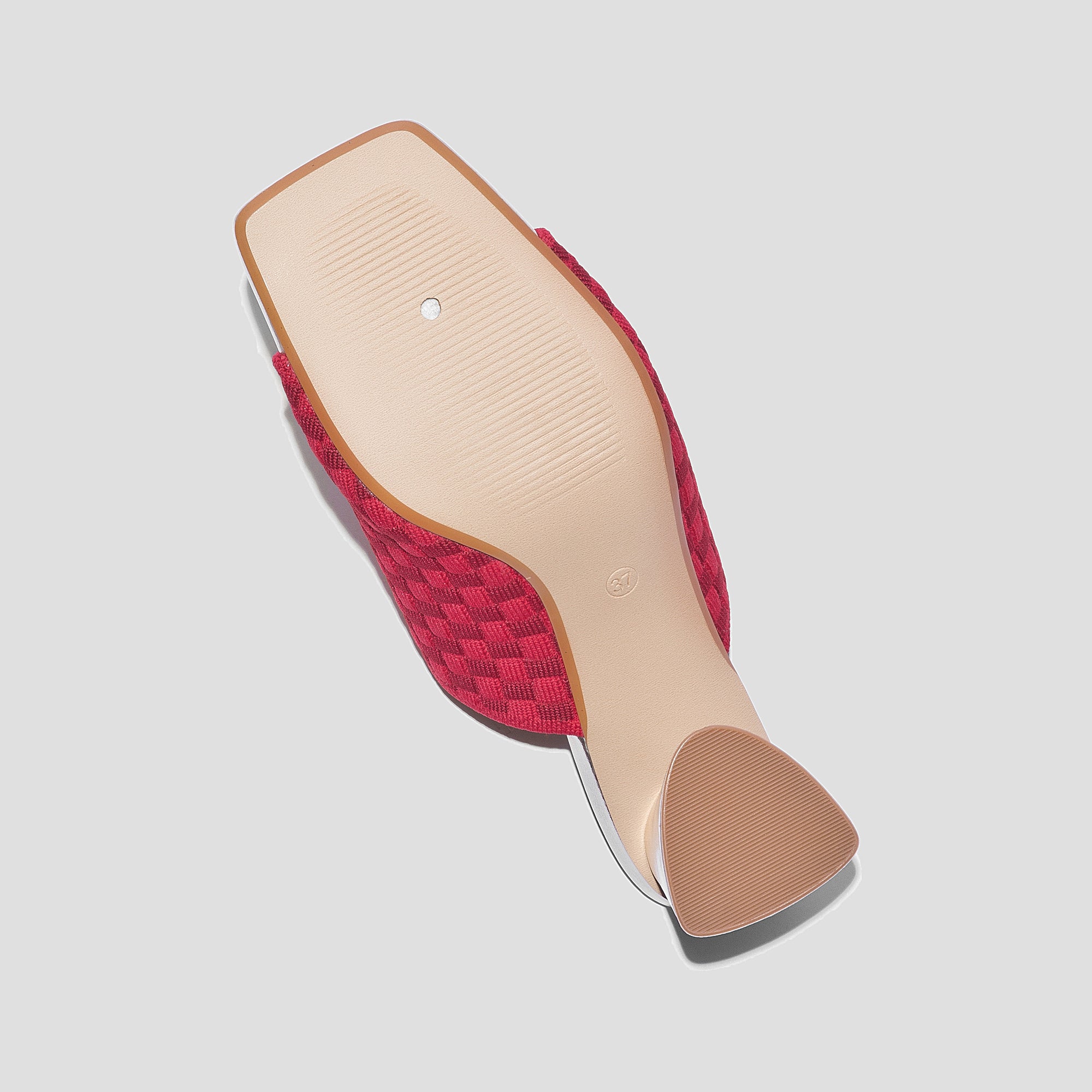 COCO MELA Dark Red Woven Mules - Elegant Gold Chunky High Heel Shoes