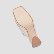 COCO MELA Cream Checkerboard Knit Slide Sandals - Metallic Gold Block Heels