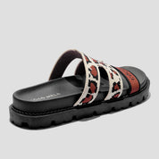 COCO MELA Animal Pattern Knit Platform Slides - Red Leopard Colorblock Sandals for Women