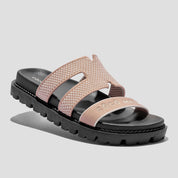 COCO MELA Nude Pink Knit H-Strap Slides - Comfortable Black Platform Flat