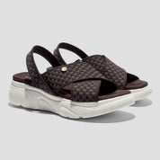 COCO MELA Stylish Brown Woven Slides - Trendy White Sole Platform Sandals for Women