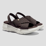 COCO MELA Stylish Brown Woven Slides - Trendy White Sole Platform Sandals for Women