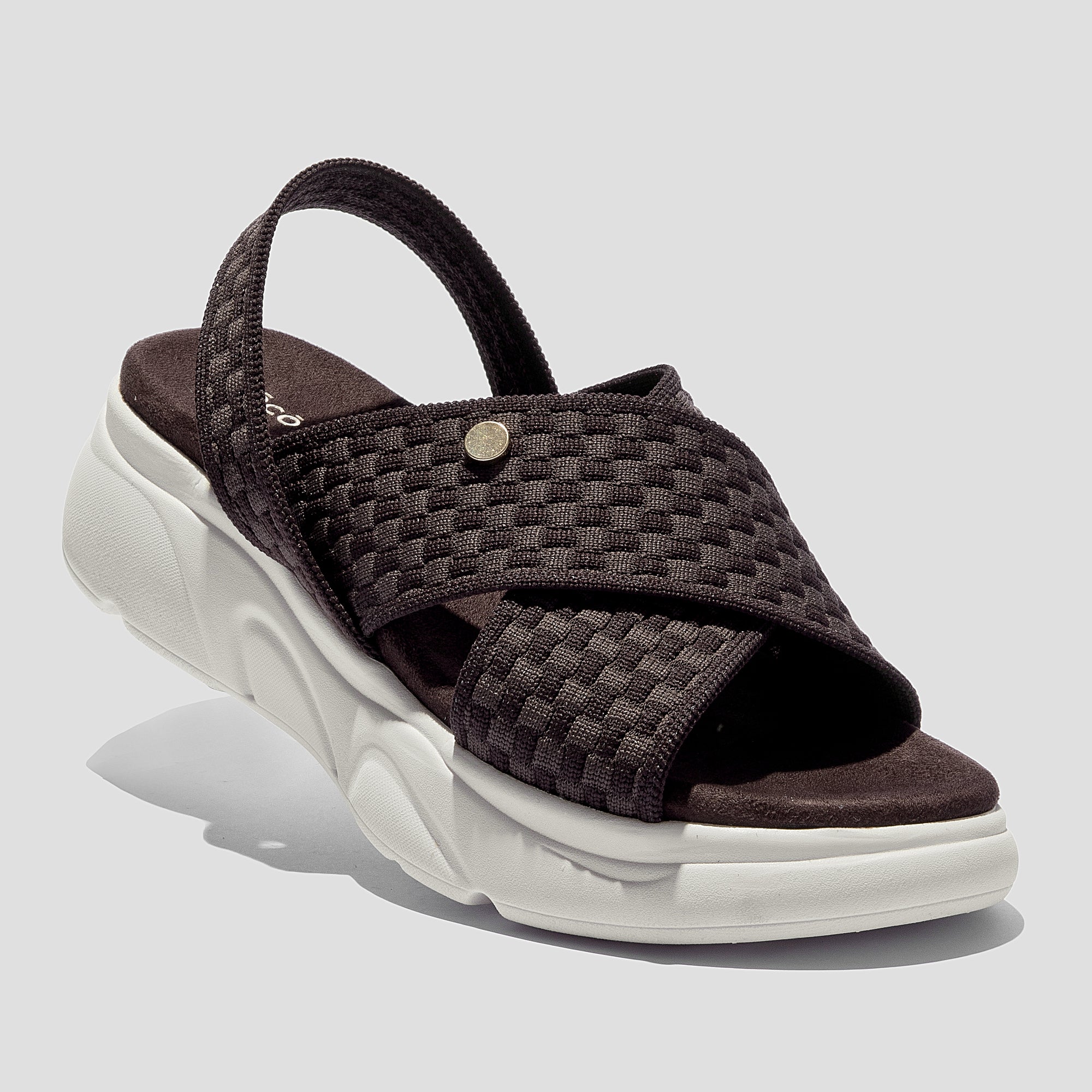 COCO MELA Stylish Brown Woven Slides - Trendy White Sole Platform Sandals for Women