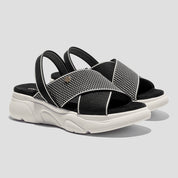 COCO MELA Black and White Knit Slingback Sandals - Criss-Cross Chunky Platform Slides for Women