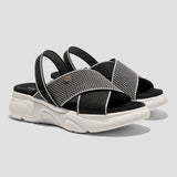 COCO MELA Black and White Knit Slingback Sandals - Criss-Cross Chunky Platform Slides for Women