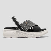 COCO MELA Black and White Knit Slingback Sandals - Criss-Cross Chunky Platform Slides for Women