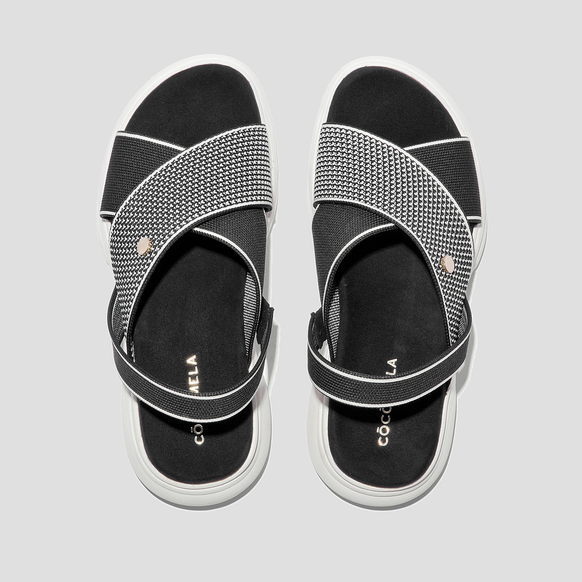 COCO MELA Black and White Knit Slingback Sandals - Criss-Cross Chunky Platform Slides for Women