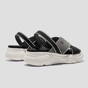 COCO MELA Black and White Knit Slingback Sandals - Criss-Cross Chunky Platform Slides for Women