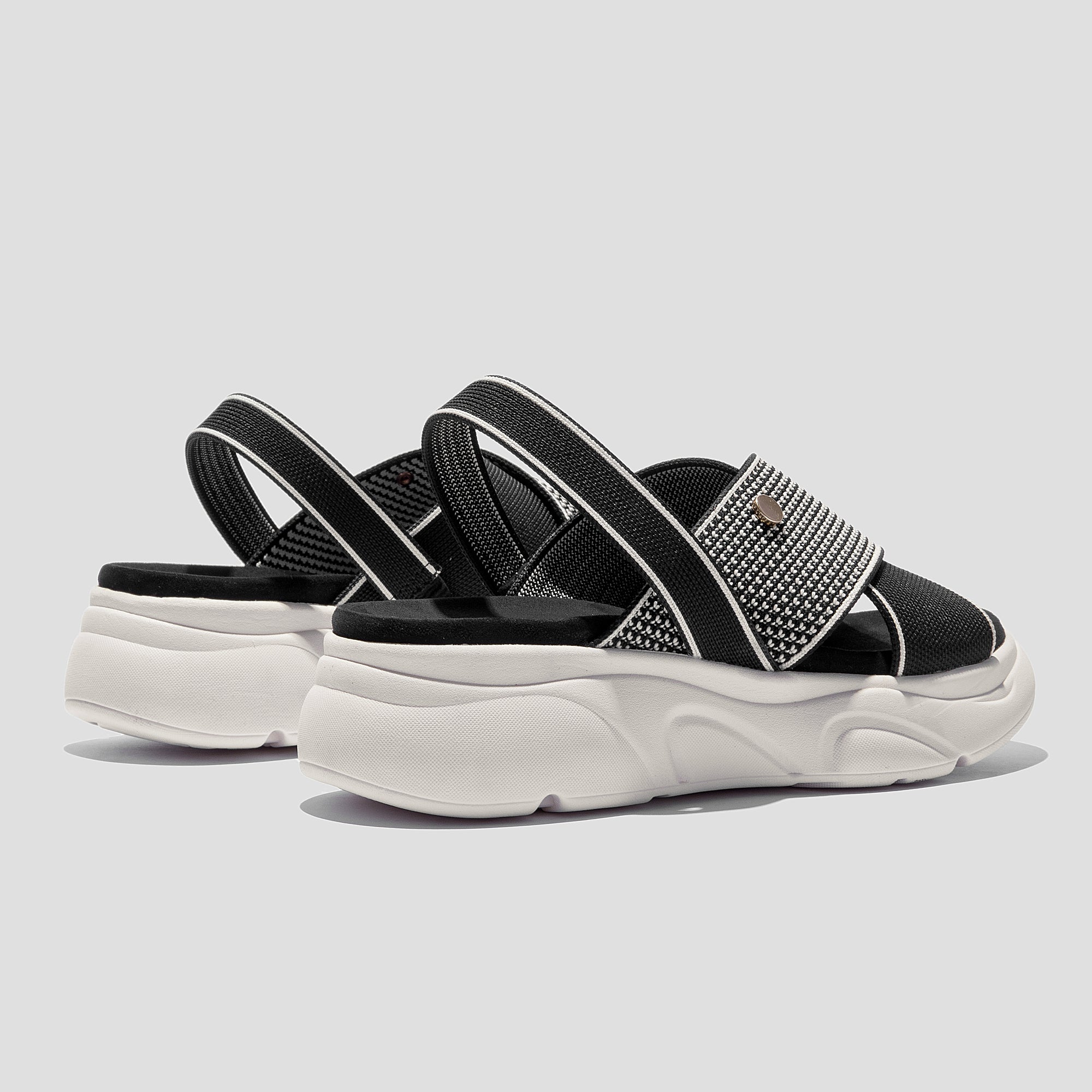 COCO MELA Black and White Knit Slingback Sandals - Criss-Cross Chunky Platform Slides for Women