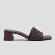 COCO MELA Women's Woven Square Toe Mules - Dark Brown Block Heel Sandals