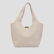 CŌCŌ MELA Oatmeal Cream Basket-Weave Tote | Minimalist Knit Hobo Purse