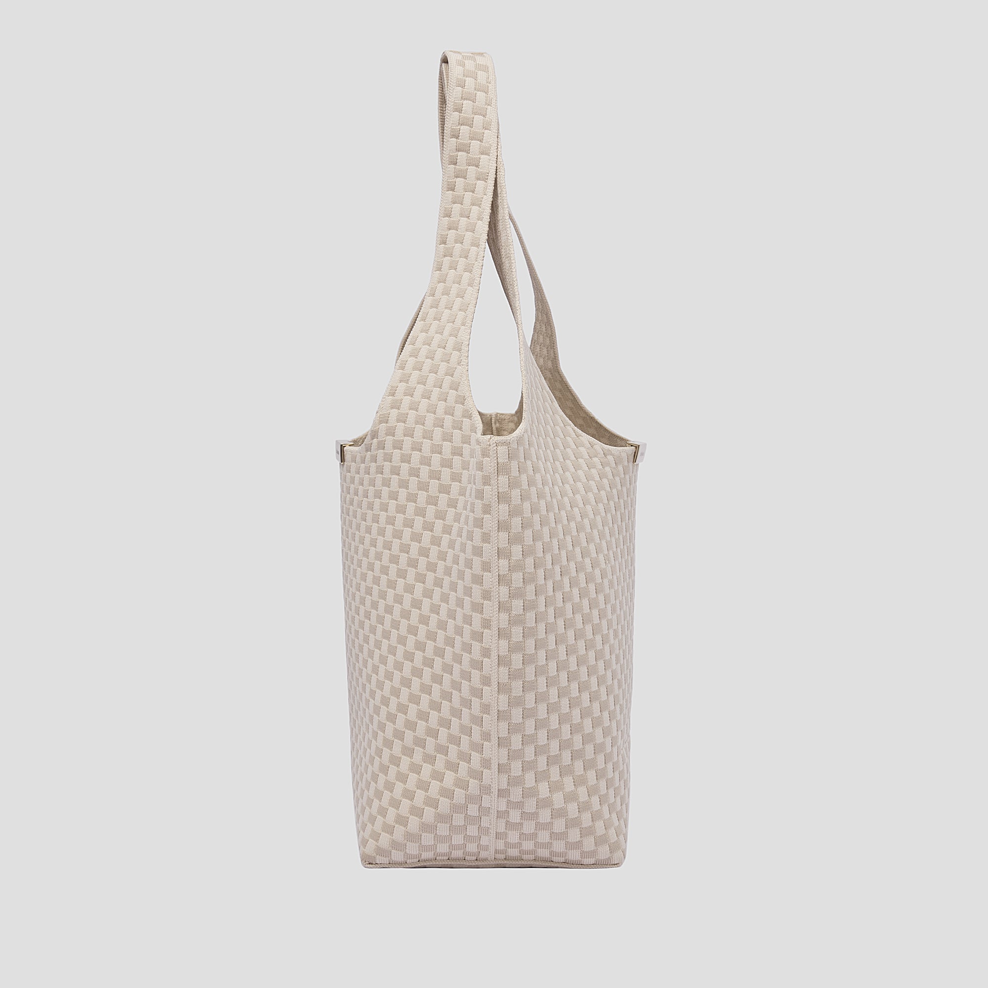 CŌCŌ MELA Oatmeal Cream Basket-Weave Tote | Minimalist Knit Hobo Purse