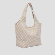 CŌCŌ MELA Oatmeal Cream Basket-Weave Tote | Minimalist Knit Hobo Purse