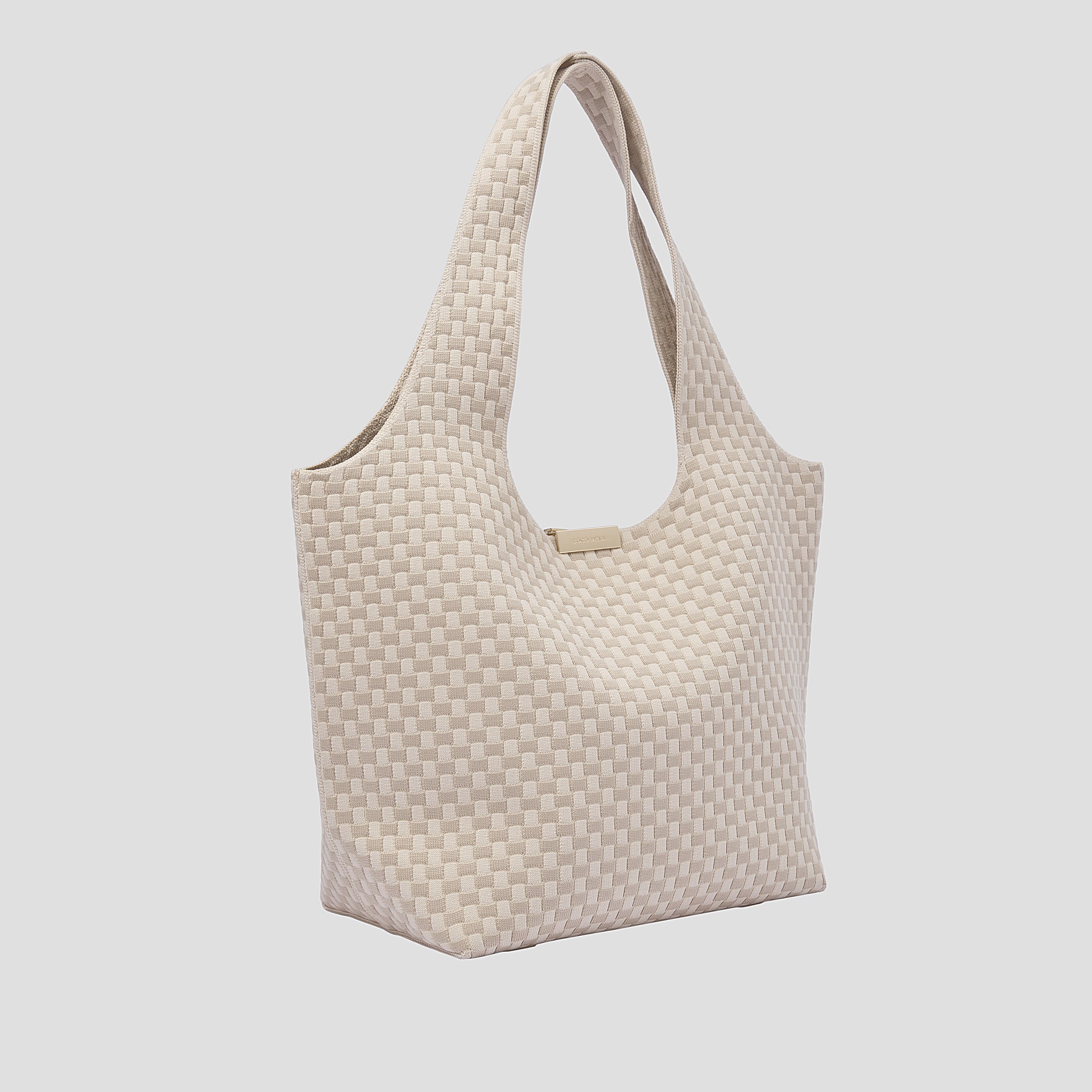 CŌCŌ MELA Oatmeal Cream Basket-Weave Tote | Minimalist Knit Hobo Purse