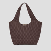 CŌCŌ MELA Dark Espresso Checkered Knit Bag | Large Capacity Slouchy Hobo Tote