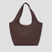 CŌCŌ MELA Dark Espresso Checkered Knit Bag | Large Capacity Slouchy Hobo Tote