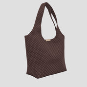 CŌCŌ MELA Dark Espresso Checkered Knit Bag | Large Capacity Slouchy Hobo Tote