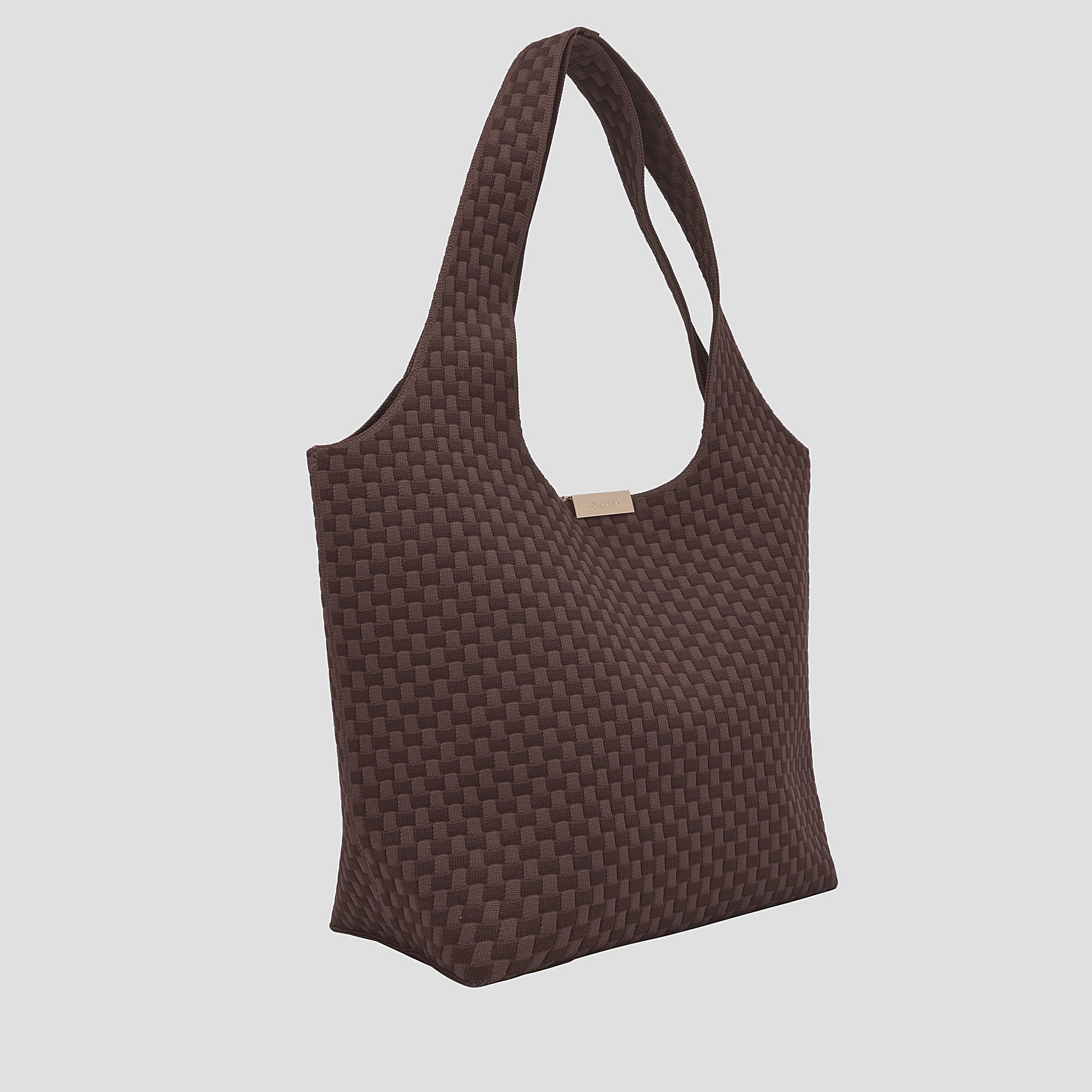 CŌCŌ MELA Dark Espresso Checkered Knit Bag | Large Capacity Slouchy Hobo Tote
