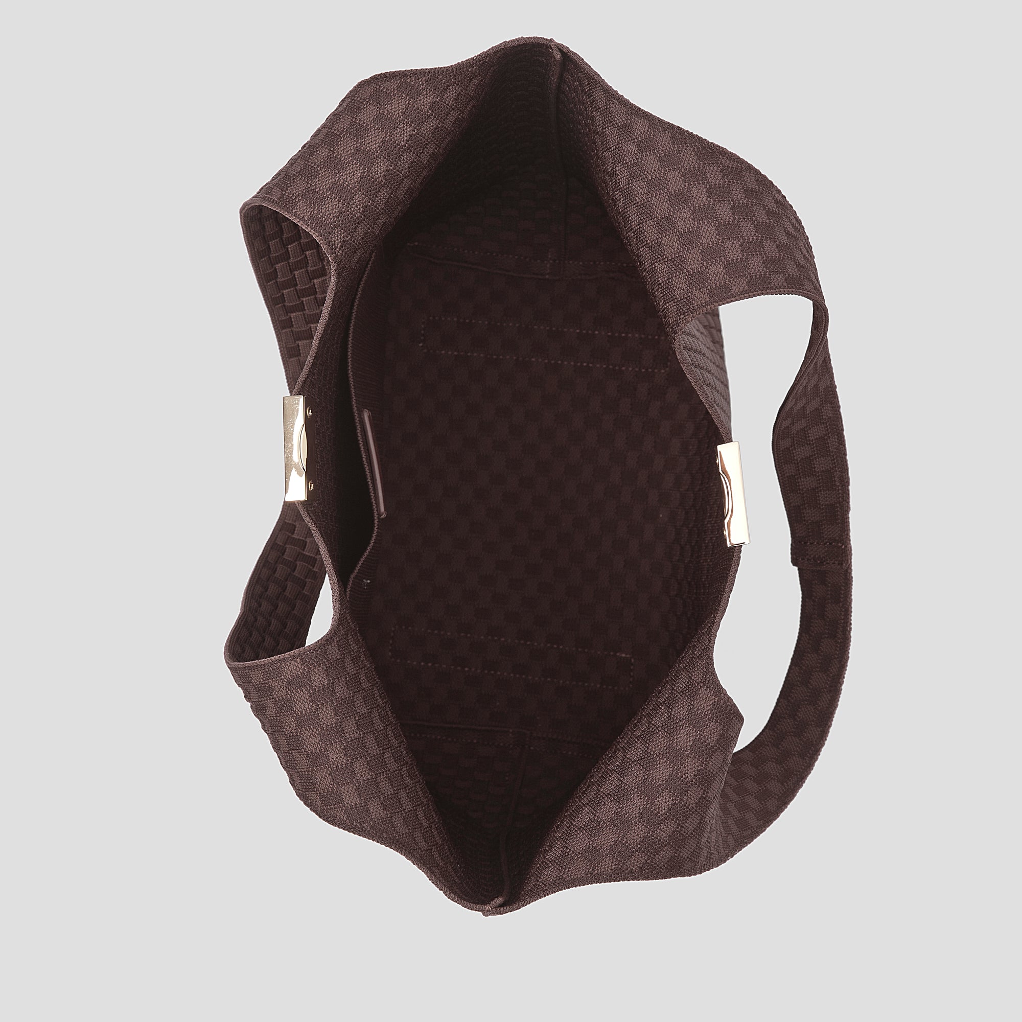 CŌCŌ MELA Dark Espresso Checkered Knit Bag | Large Capacity Slouchy Hobo Tote