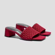 COCO MELA Berry Red Intrecciato Weave Block Heels with Square Toe