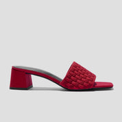 COCO MELA Berry Red Intrecciato Weave Block Heels with Square Toe