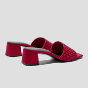 COCO MELA Berry Red Intrecciato Weave Block Heels with Square Toe