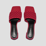 COCO MELA Berry Red Intrecciato Weave Block Heels with Square Toe