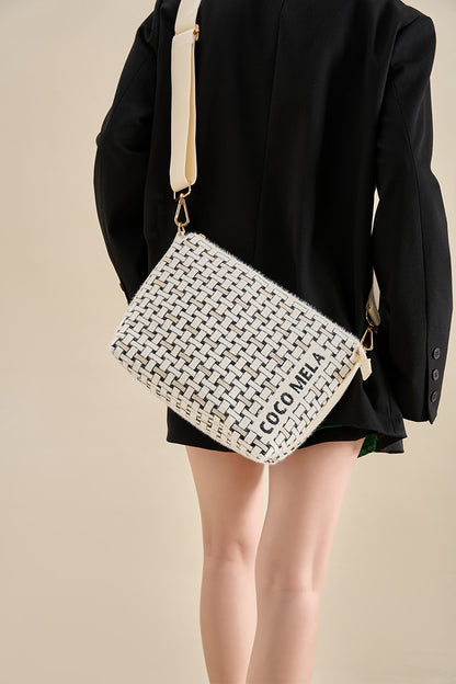 The Casual Crossbody Zipper Tote White with Black