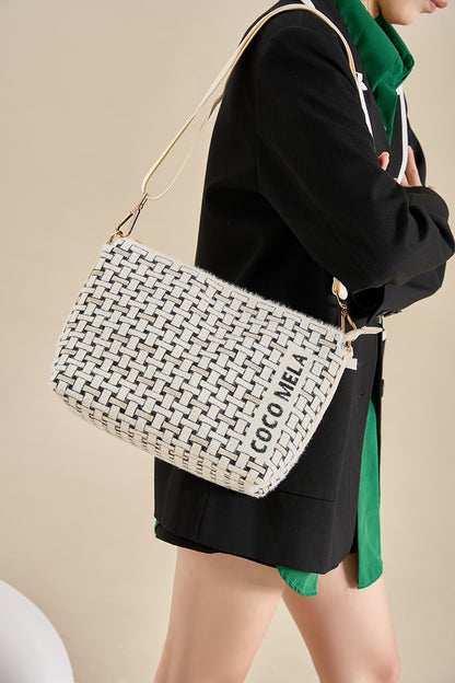 The Casual Crossbody Zipper Tote White with Black