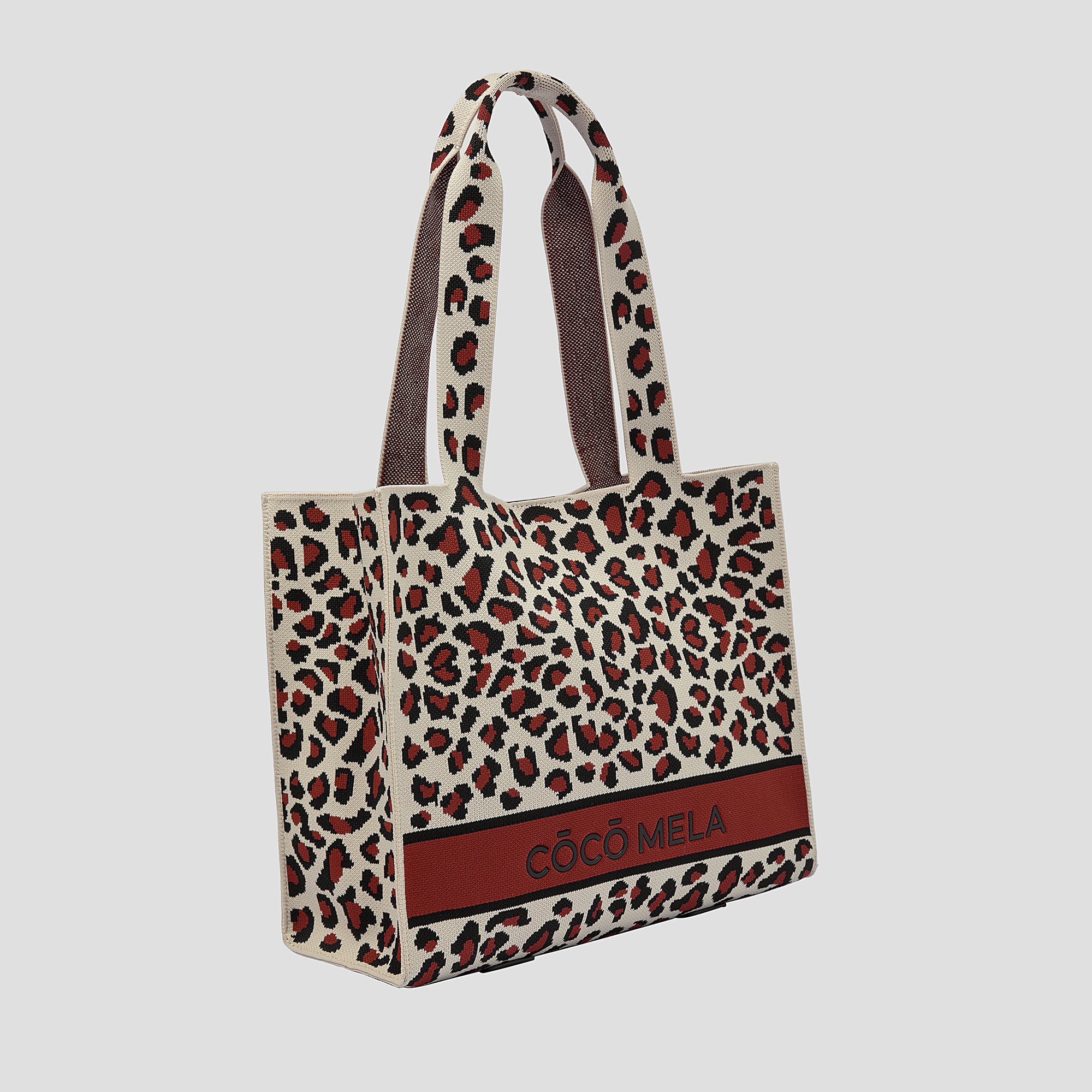 CŌCŌ MELA "Wild Side" Red Leopard Tote | Chic Urban Knit Shopper